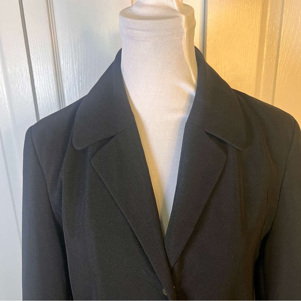 PIZAZZ Womans Black Snap Button Overcoat Sz 5/6 Minimalist Dress Coat Belted Bac - Picture 5 of 13
